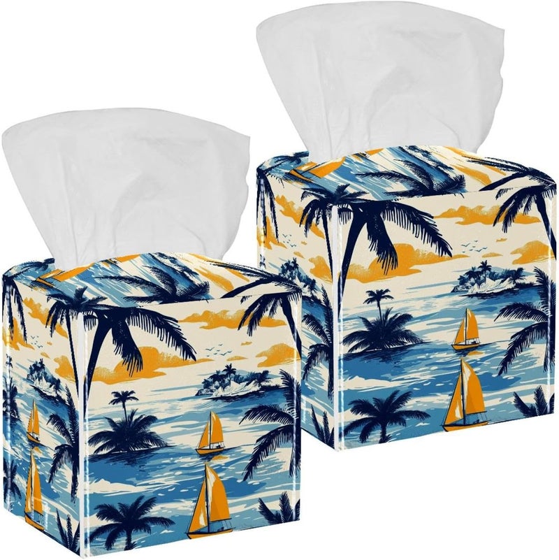 2 Set of Abstract Paradise Island (2) Tissue Holder, 5x5x5in - Image 1