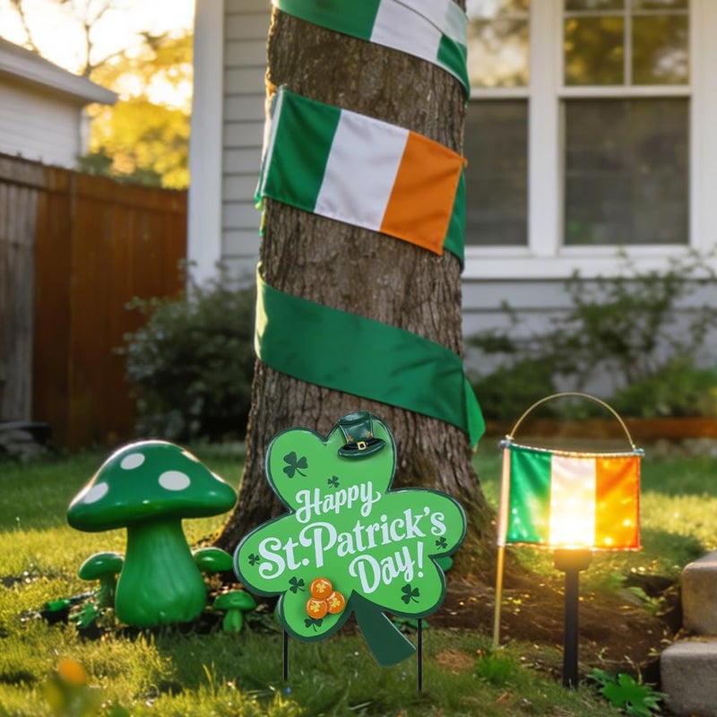 hogardeck St Patricks Day Decorations Outdoor, Shamrock Decorative Garden Stakes for St Patricks Day Decor, Happy St. Patrick's Day Yard Sign Clover Saint Patricks Day Decorations for Home Porch Lawn - Image 4