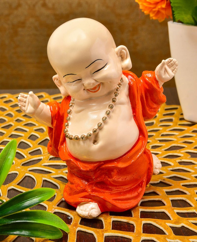 Karigaari India Handcrafted Resin Laughing Buddha Monk Idol Sculpture Showpiece Home Office Decor Feng Shui Wealth Success Prosperity Good Luck Potli Spiritual Gift Positive Energy Figurine - Image 2
