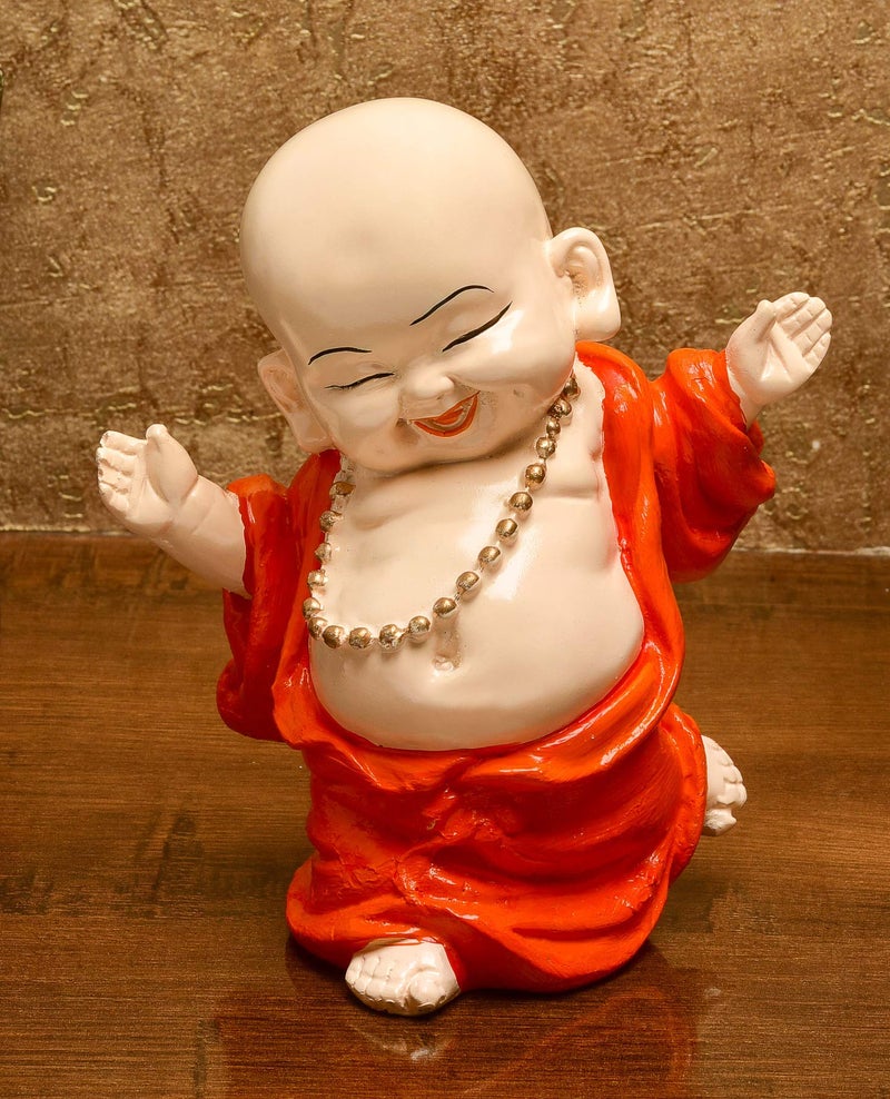 Karigaari India Handcrafted Resin Laughing Buddha Monk Idol Sculpture Showpiece Home Office Decor Feng Shui Wealth Success Prosperity Good Luck Potli Spiritual Gift Positive Energy Figurine - Image 1