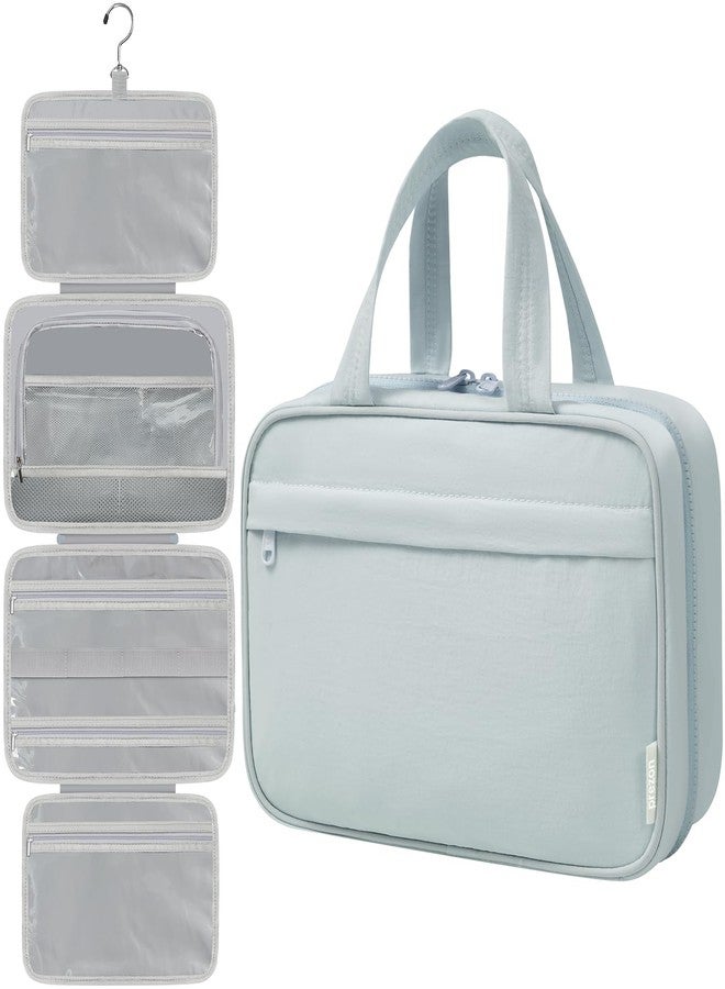 prezon Toiletry Bag for Women, Portable Hanging Organizer, 4 Leakproof Compartments for Full-Sized Conditioners, Brush Sets, Makeup Accessories, Visible and Easy to Access, L, blue - Image 1