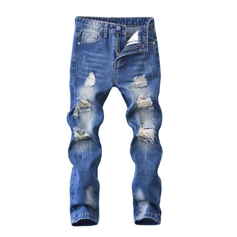 New Fashion Trendy Korean High Street Boys' Ripped Jeans Casual Long Pants For Older Children - Image 1