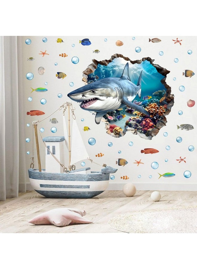 YIMEHDAN 3D Large Shark Wall Decals(28.1”x22.8”), Watercolor Sea World Vinyl Wall Stickers, Removable Cartoon Under The Sea Animal Artwork for Baby Bedroom Playroom Bathroom Decor - Image 4