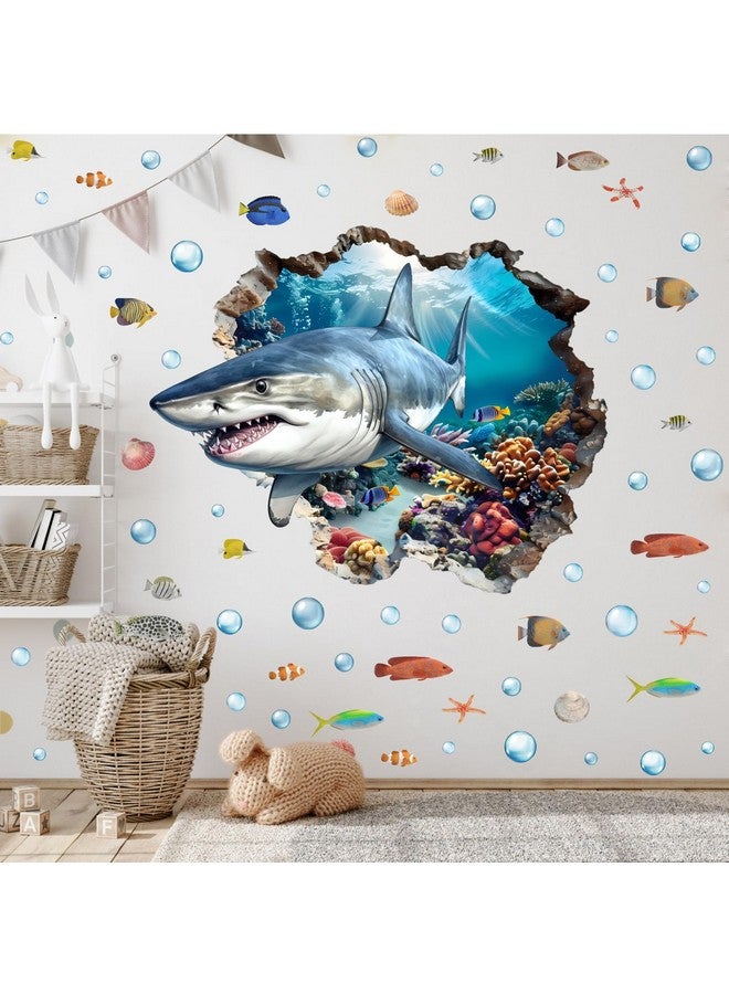 YIMEHDAN 3D Large Shark Wall Decals(28.1”x22.8”), Watercolor Sea World Vinyl Wall Stickers, Removable Cartoon Under The Sea Animal Artwork for Baby Bedroom Playroom Bathroom Decor - Image 5