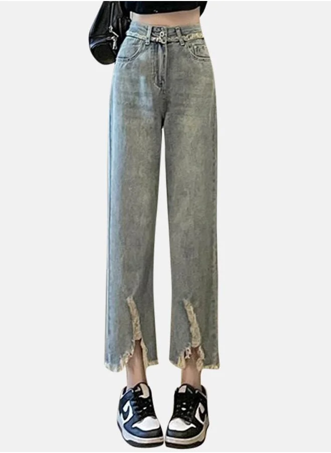 YUNIQEE Grey Straight Fit High-Rise Light Fade Jeans