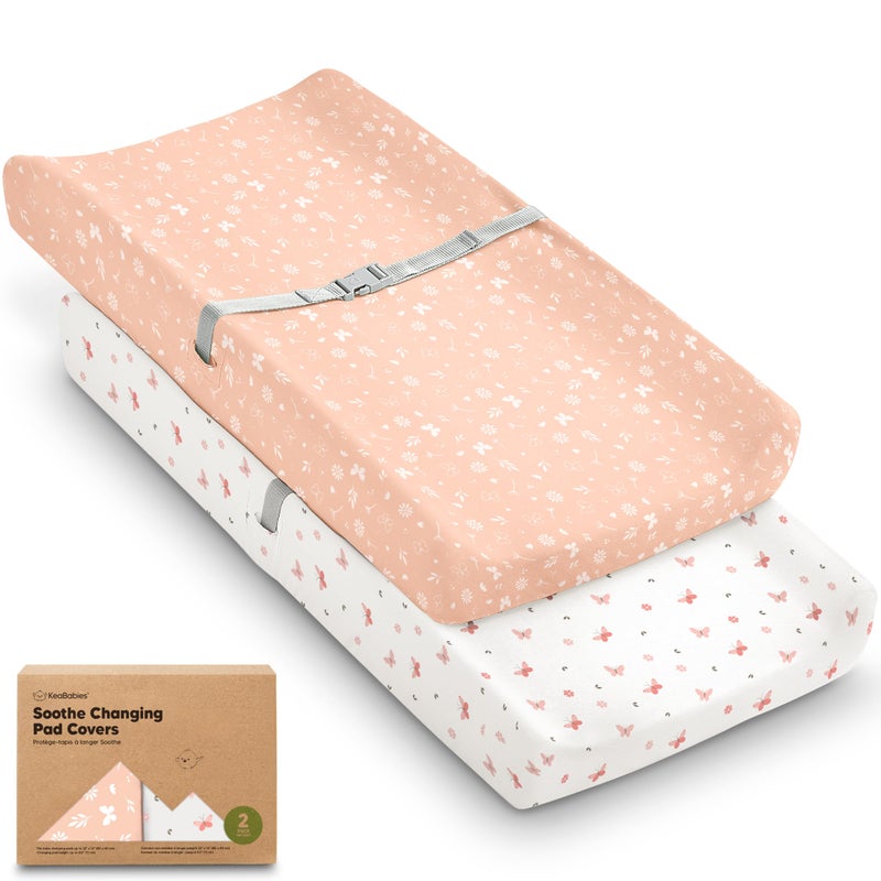 KeaBabies 2-Pack Organic Changing Pad Covers for Girl,Boy, Neutral - 100% Cotton Changing Table Pad Cover,Soft Baby Nursery Diaper Changing Pad Sheets,Contour Changing Pads Liners,Change Pad Cover (Butterflies) - Image 1