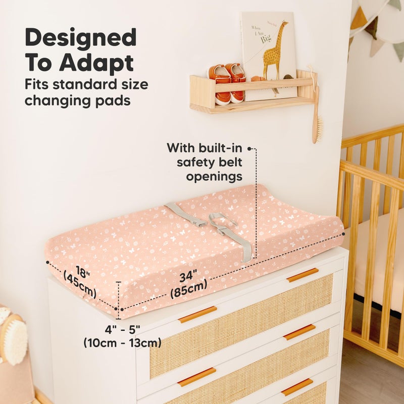 KeaBabies 2-Pack Organic Changing Pad Covers for Girl,Boy, Neutral - 100% Cotton Changing Table Pad Cover,Soft Baby Nursery Diaper Changing Pad Sheets,Contour Changing Pads Liners,Change Pad Cover (Butterflies) - Image 4