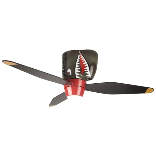 Craftmade Kids Ceiling Fan Boys WB348TS Tiger Shark Warplane With Light, 48-Inch 3 Blade Hugger Ceiling Fan - Image 1