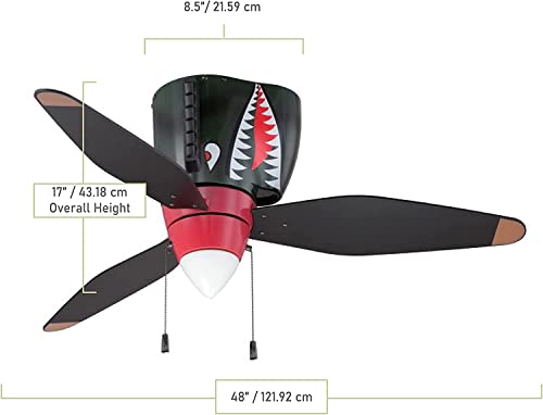 Craftmade Kids Ceiling Fan Boys WB348TS Tiger Shark Warplane With Light, 48-Inch 3 Blade Hugger Ceiling Fan - Image 2