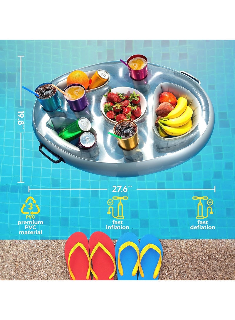 Floating Drink Holder for Pool Inflatable Drink Tray with 8 Holes Large Capacity Swimming Pool Cup Holders Swimming Pool Accessories Floating Cooler for Drinks Hot Tub Accessories  - Image 2