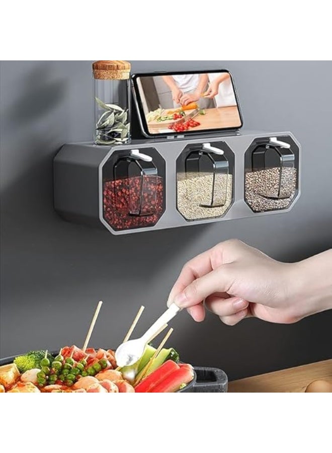 DUNISO علبة توابل 2 قطعة، علبة توابل مع مقبض وملعقة، جرة توابل مثبتة على الحائط مع علبة 4 أقسام، سهلة التنظيف، مقاومة للتآكل، للمطبخ، المنضدة، تخزين الطعام - Image 5