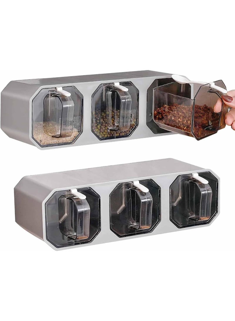 DUNISO علبة توابل 2 قطعة، علبة توابل مع مقبض وملعقة، جرة توابل مثبتة على الحائط مع علبة 4 أقسام، سهلة التنظيف، مقاومة للتآكل، للمطبخ، المنضدة، تخزين الطعام - Image 1
