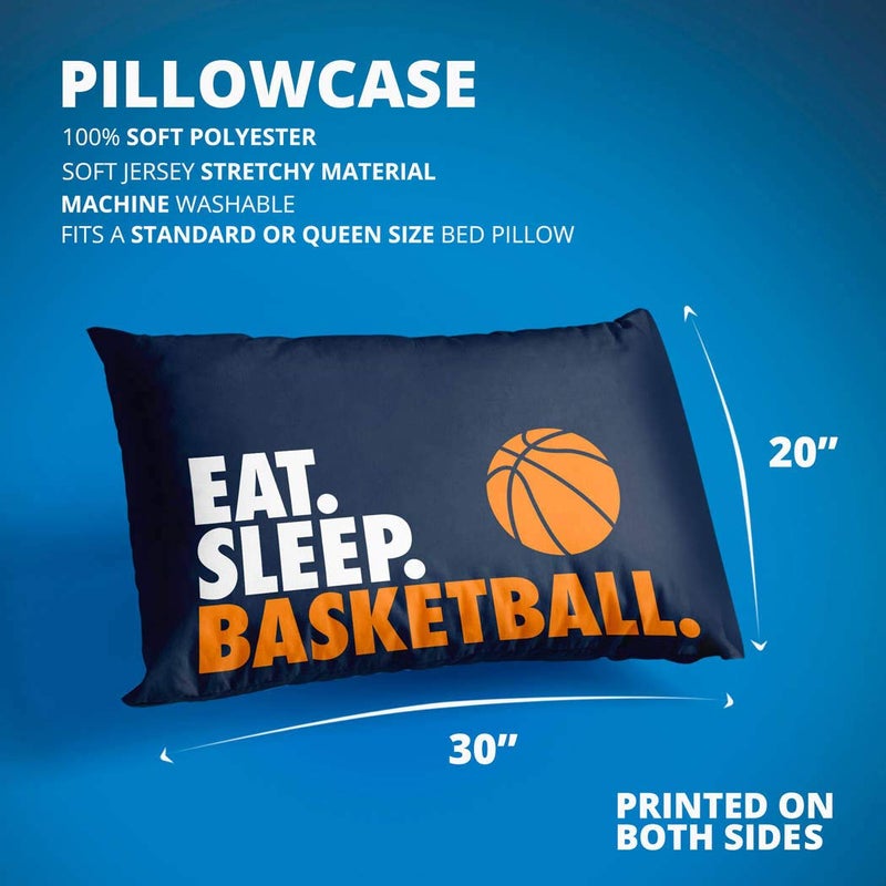 ChalkTalkSPORTS Eat Sleep Basketball Pillowcase | Home Decor | Navy - Image 2