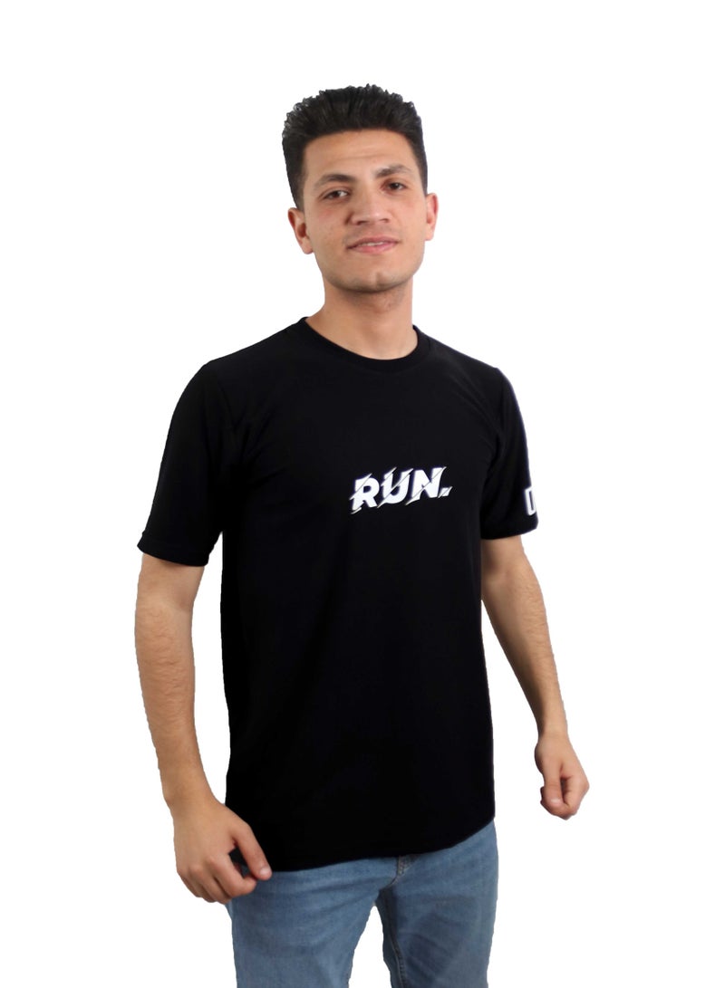 OneHand T-Shirt Cotton Printed "Run" Round Neck Short Sleeves - Black - Image 1