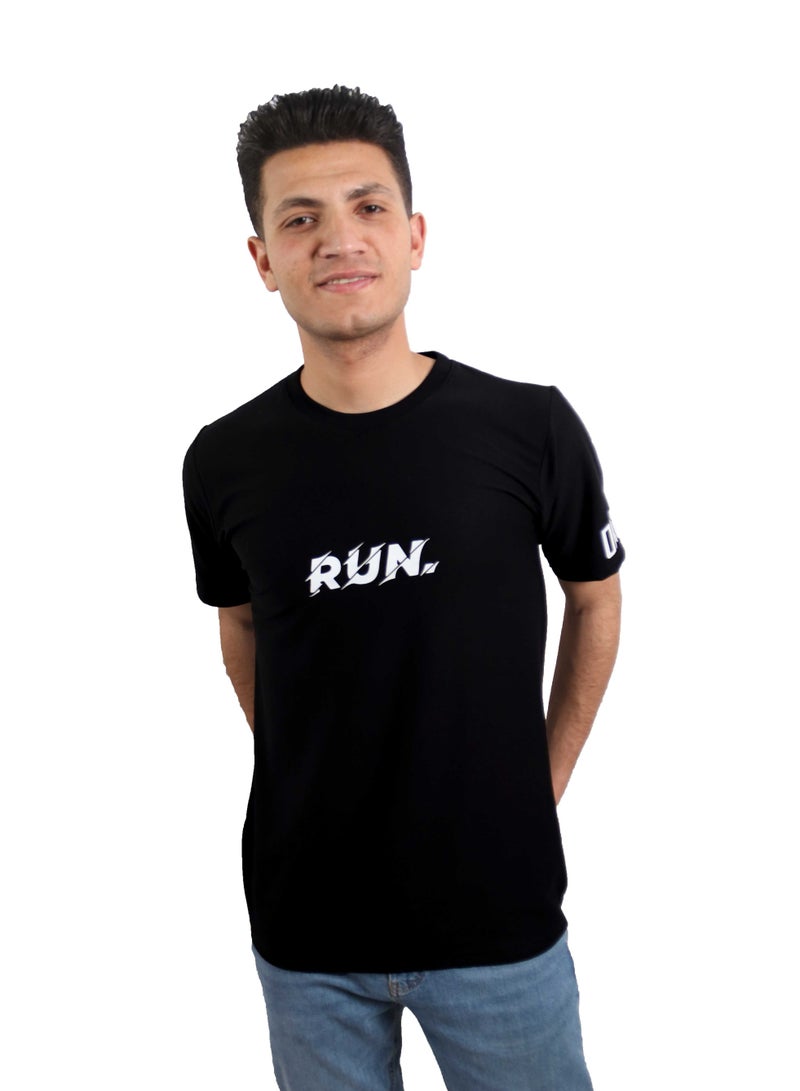 OneHand T-Shirt Cotton Printed "Run" Round Neck Short Sleeves - Black - Image 3