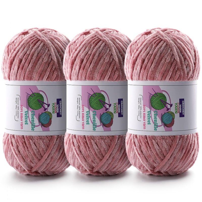 DAERBOF 3 Skeins Soft Fluffy Velvet Yarn Chenille Chunky Yarn for Hand Knitting and Crocheting DIY Craft Amigurumi Crochet Yarns31968yds 335oz Peach Pink - Image 3