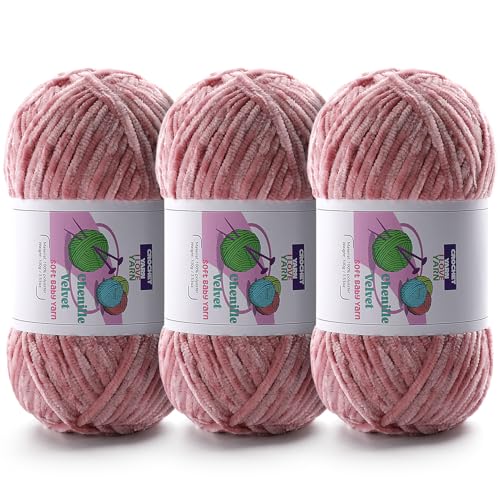 DAERBOF 3 Skeins Soft Fluffy Velvet Yarn Chenille Chunky Yarn for Hand Knitting and Crocheting DIY Craft Amigurumi Crochet Yarns31968yds 335oz Peach Pink - Image 1