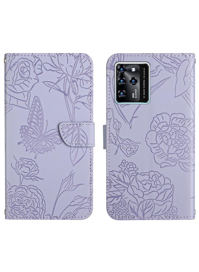 The Bros Case For ZTE Blade V30 Skin Feel Butterfly Peony Embossed Leather Phone Case