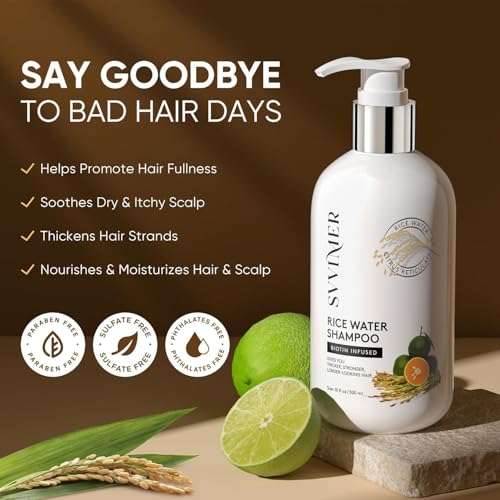 Svvimer Rice Water Hair Growth Shampoo - Biotin Thickening Shampoo for Hair Loss and Thinning - Sulfate Free for Women and Men 10 Fl Oz (Pack of 1) - Image 3