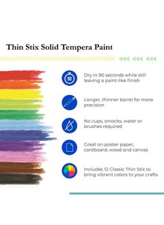 The Pencil Grip Kwik Stix Solid Tempera Paints Thin Stix Paint Pens Super Quick Drying 12 Classic Colors For Children 12 Pack Tpg608  - Image 5