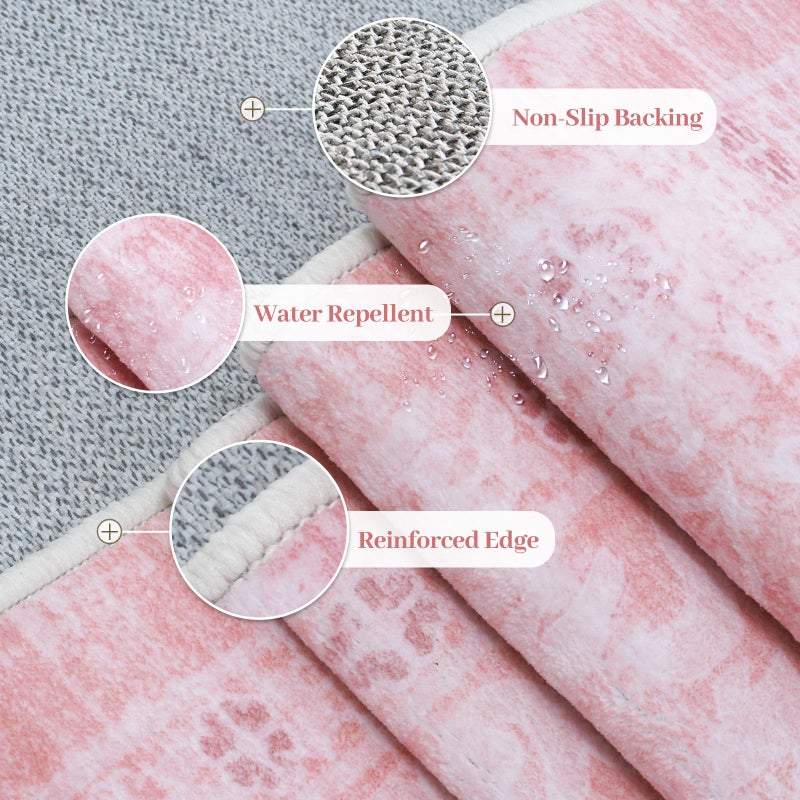 LIVEBOX 8x10 Pink Area Rug for Living Room, Vintage Soft Washable Bedroom Area Rugs, Non-Slip Foldable Floral Rug, Indoor Carpet for Dining Room Nursery Dorm Home Decor - Image 4