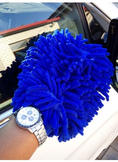 Large Double-Sided Chenille Car Wash Gloves Coral Fleece Towel Blue