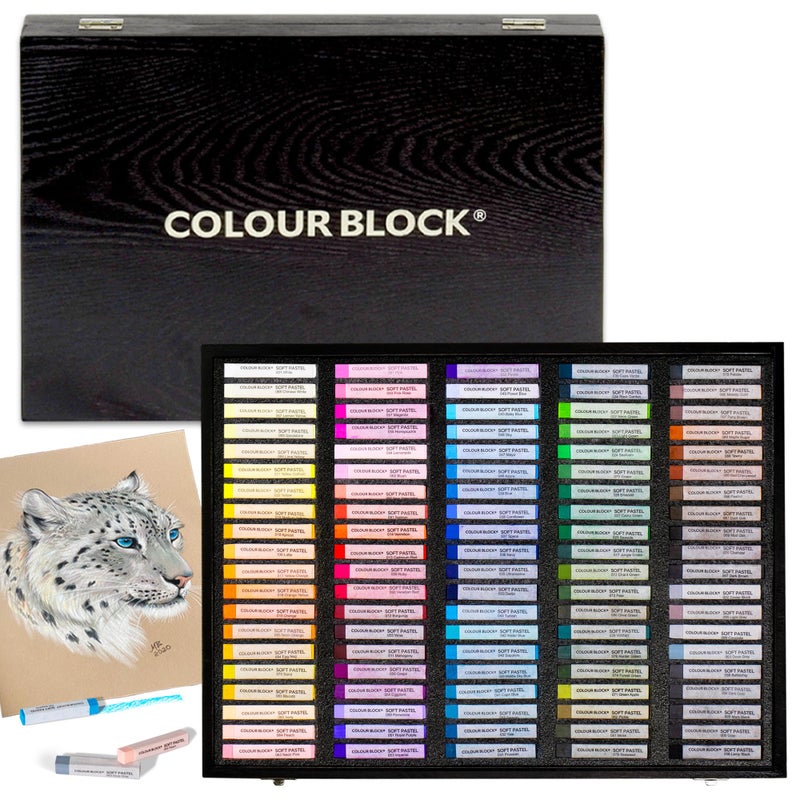 COLOUR BLOCK 100 Colored Soft Pastel Set – Chalk Pastels for Artists, Blending & Drawing, Professional & Student Art Supplies, Vibrant Colors in a Wooden Case for Sketching, Coloring & Shading - Image 1