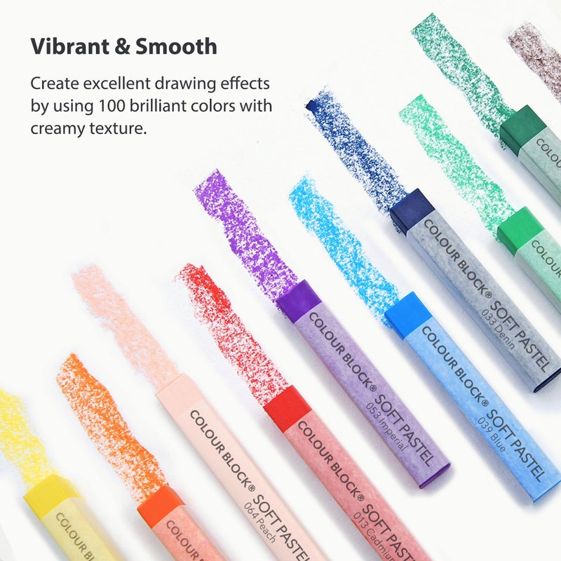 COLOUR BLOCK 100 Colored Soft Pastel Set – Chalk Pastels for Artists, Blending & Drawing, Professional & Student Art Supplies, Vibrant Colors in a Wooden Case for Sketching, Coloring & Shading - Image 3