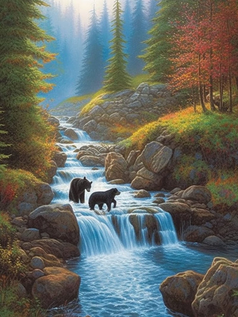 Diymood 5D Diamond Painting Landscape, Paint with Diamonds DIY Diamond Art Forest Woods Streams, Diymood Painting by Number Kits Full Drill Rhinestone for Home Wall Decor 12x16inch - Image 1