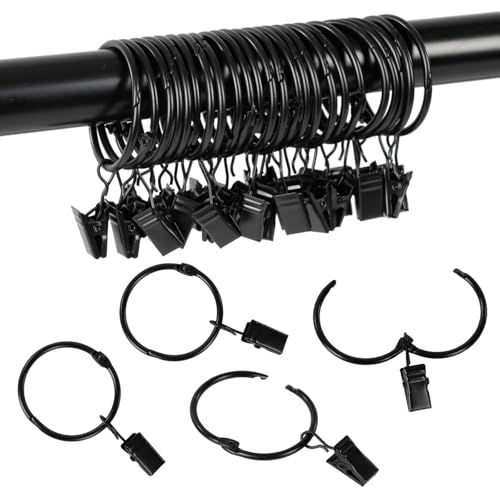 Zocang Openable Curtain Rings with Clips1inch inner diameterHeavy Duty Rustproof Metal Decorative Vintage Drapery Rings Curtain Clips Rod Hangers Door Curtain and Shower Curtain Rings Black Zocang - Image 1