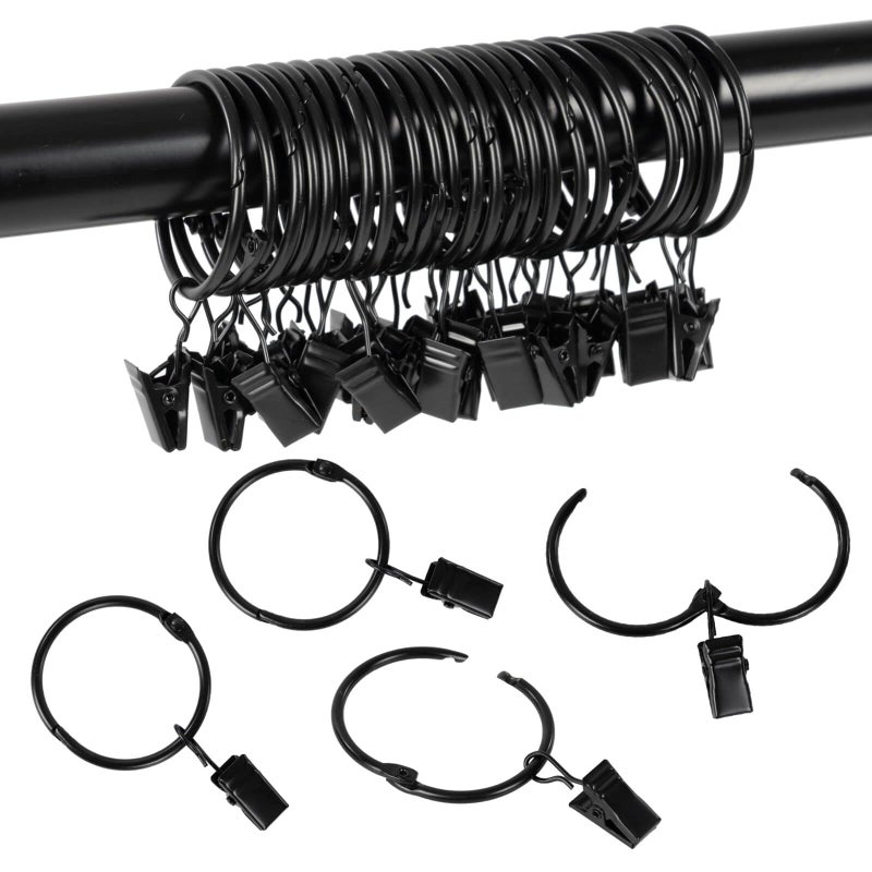 Zocang Openable Curtain Rings with Clips1inch inner diameterHeavy Duty Rustproof Metal Decorative Vintage Drapery Rings Curtain Clips Rod Hangers Door Curtain and Shower Curtain Rings Black Zocang - Image 2