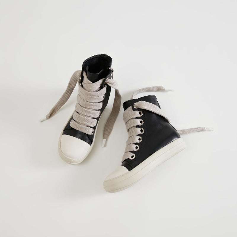 2024 Autumn and Winter New European and American Cross-border Export High-top Shoes Thick Shoelaces Large Shoes Eyes Men and Women Same Style Couple Sneakers Black canvas - Image 2