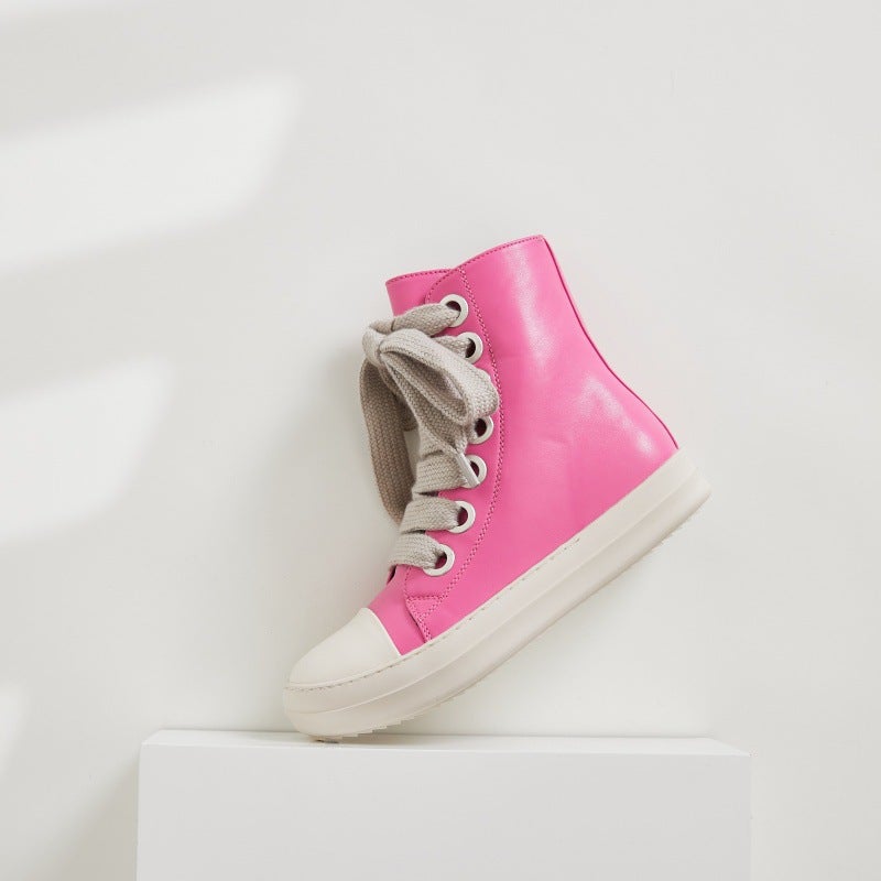 2024 Autumn and Winter New European and American Cross-border Export High-top Shoes Thick Shoelaces Large Shoes Eyes Men and Women Same Style Couple Sneakers Black canvas - Image 5