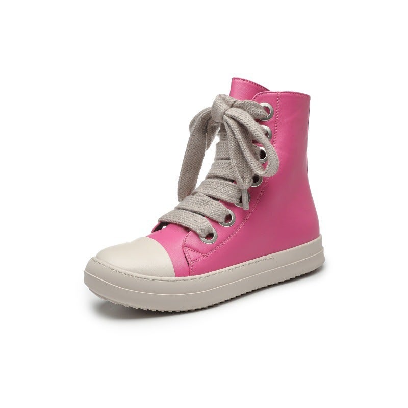 2024 Autumn and Winter New European and American Cross-border Export High-top Shoes Thick Shoelaces Large Shoes Eyes Men and Women Same Style Couple Sneakers Black canvas - Image 3