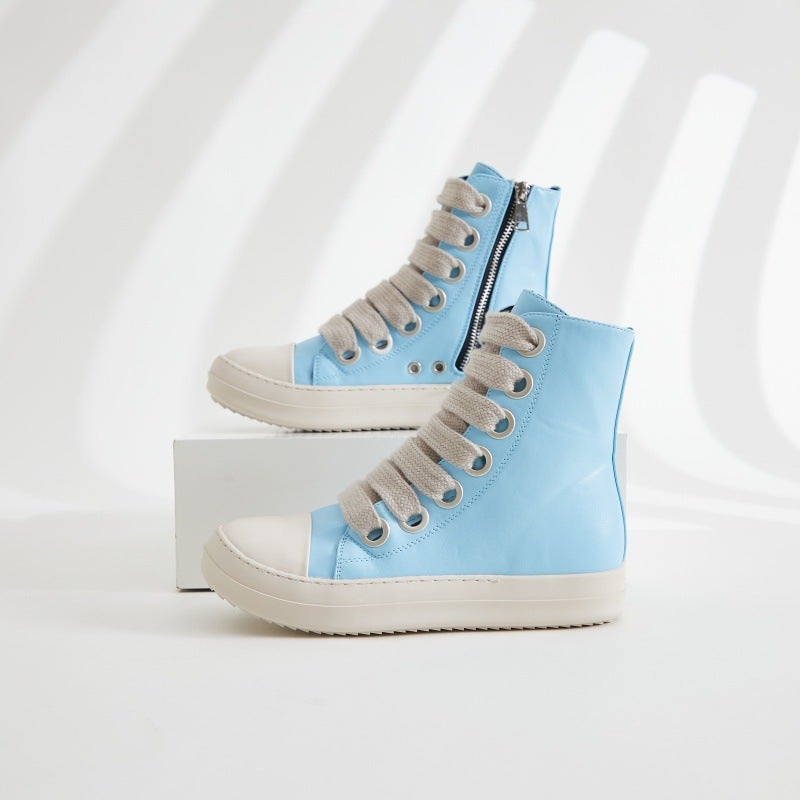 2024 Autumn and Winter New European and American Cross-border Export High-top Shoes Thick Shoelaces Large Shoes Eyes Men and Women Same Style Couple Sneakers Black canvas - Image 4