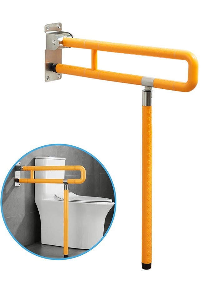 Hihonor 24In Toilet Safety Rails Wall Mount Floor Support Foldable Toilet Grab Bar Handicap Grab Bars Rails Non-Slip Stainless Steel Flip Up Grab Bar Fluorescent Handrails for Seniors Disabled Pregnant  - Image 1