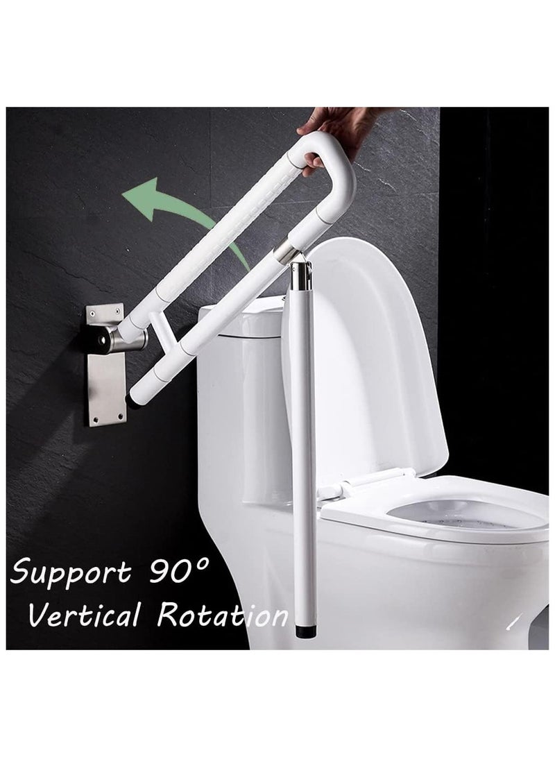Hihonor 24In Toilet Safety Rails Wall Mount Floor Support Foldable Toilet Grab Bar Handicap Grab Bars Rails Non-Slip Stainless Steel Flip Up Grab Bar Fluorescent Handrails for Seniors Disabled Pregnant  - Image 2
