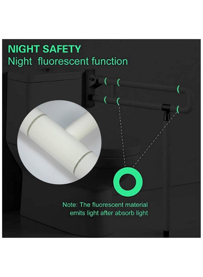 Hihonor 24In Toilet Safety Rails Wall Mount Floor Support Foldable Toilet Grab Bar Handicap Grab Bars Rails Non-Slip Stainless Steel Flip Up Grab Bar Fluorescent Handrails for Seniors Disabled Pregnant  - Image 4