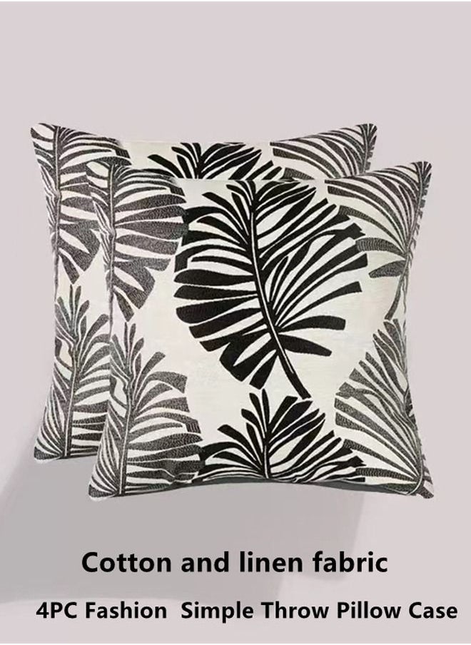 Kutis 4-Piece Throw Pillow Case Cushion Cover Jacquard Cotton and Linen Black/White 45 x 45 Centimeter  - Image 1