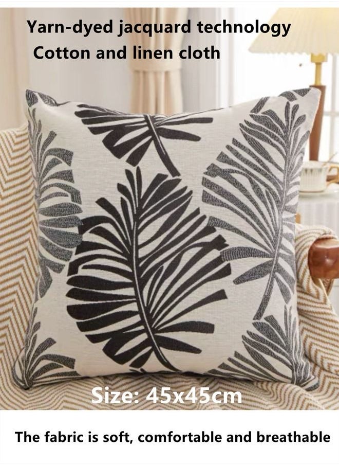 Kutis 4-Piece Throw Pillow Case Cushion Cover Jacquard Cotton and Linen Black/White 45 x 45 Centimeter  - Image 2