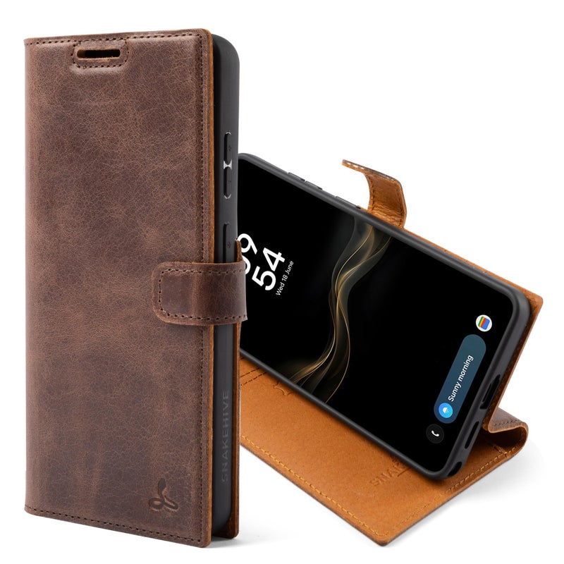 Snakehive Genuine Leather Wallet Case for Samsung Galaxy S26 Ultra â€“ Flip Cover with Card Slots & Stand (Brown) - Image 1