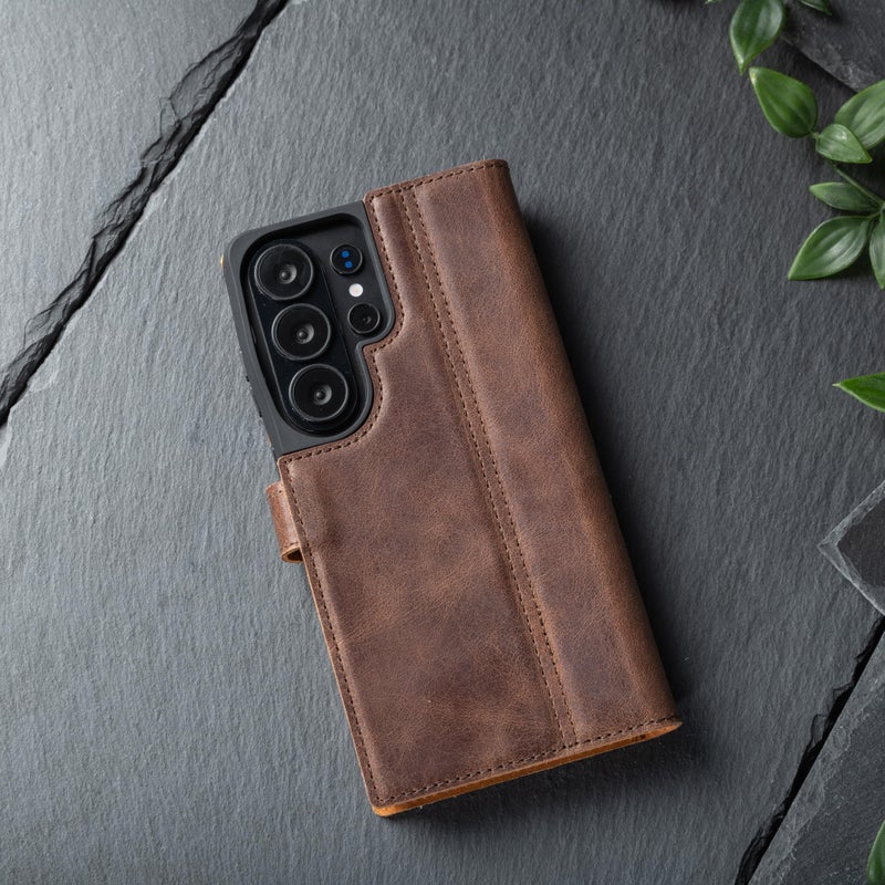Snakehive Genuine Leather Wallet Case for Samsung Galaxy S26 Ultra â€“ Flip Cover with Card Slots & Stand (Brown) - Image 3