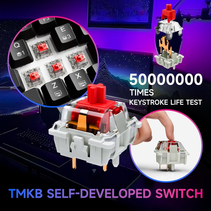 DIERYA DK63 60% Wireless Mechanical Gaming Keyboard Bluetooth/2.4G/Wired RGB Backlit Anti-Ghosting Compact 63-Keys Mini Keyboard with Red Switch for Windows Laptop PC Gamer Typist-Black - Image 2