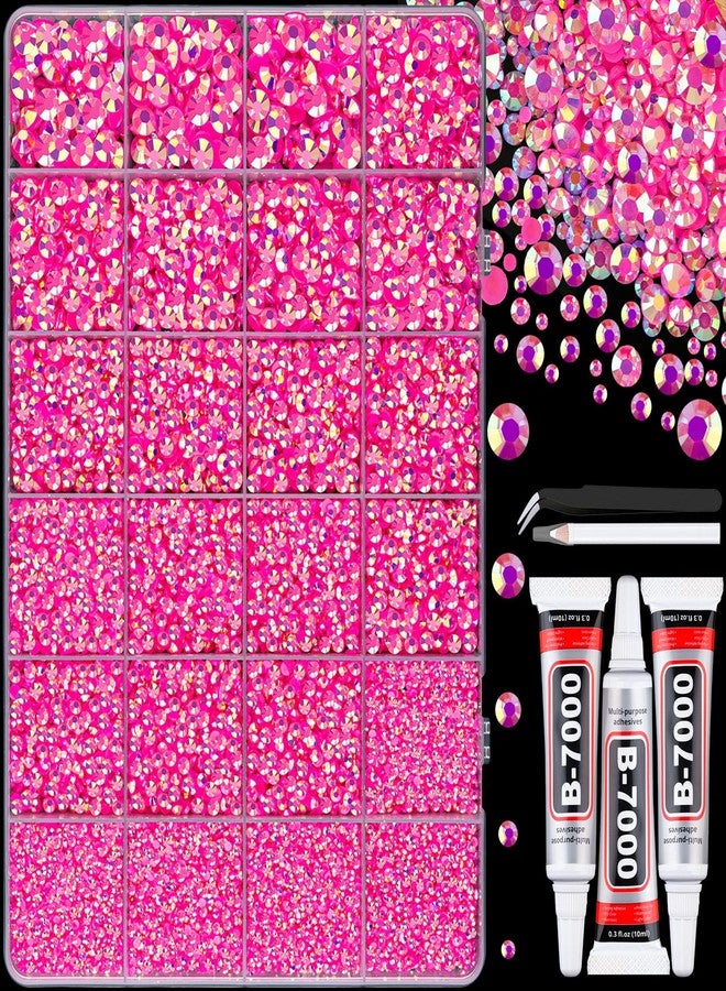TINKRSTUFF 25000Pcs Resin Jelly Rhinestones with Tweezers for Crafting, Hot Pink AB Flatback Gems, Bedazzling Crystal with 3Pcs 10ml B7000 Jewelry Glue for DIY Crafts Clothing Tumblers Shoes Fabric Nail Art - Image 1
