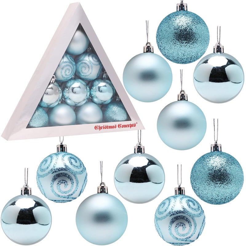 Christmas Concepts Pack of 1060mm 24 Christmas Tree Baubles  Shiny Matte  Glitter Decorated Baubles Ice Blue