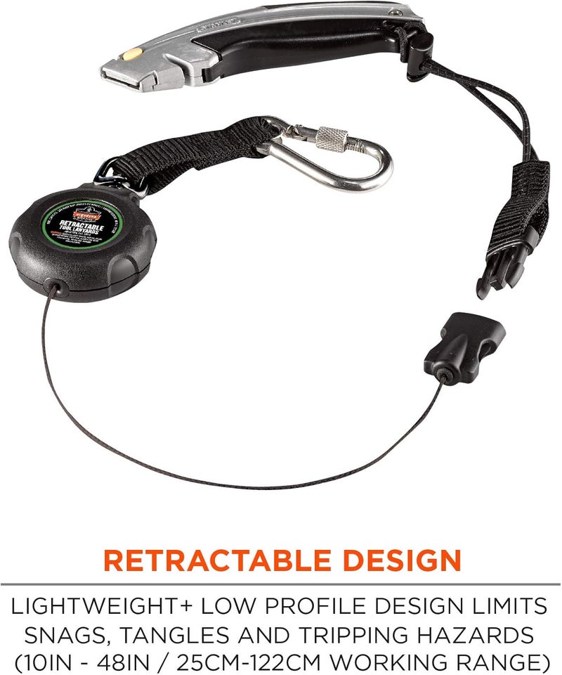 Ergodyne Ergodyne Squids 3001 Retractable Tool Lanyard with Carabiner Mount and Loop Attachment End Tool Weight Capacity 2 lbsBlack - Image 2