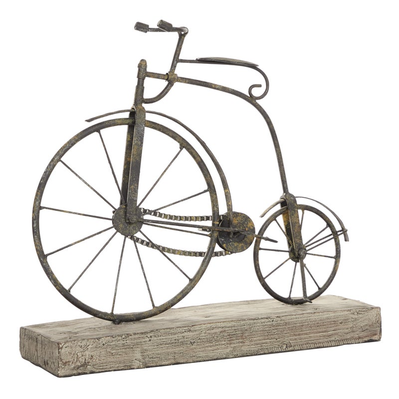 Deco 79 Metal Bike Decorative Sculpture Home Decor Statue with Wood Base Accent Figurine 16 x 5 x 14 Black