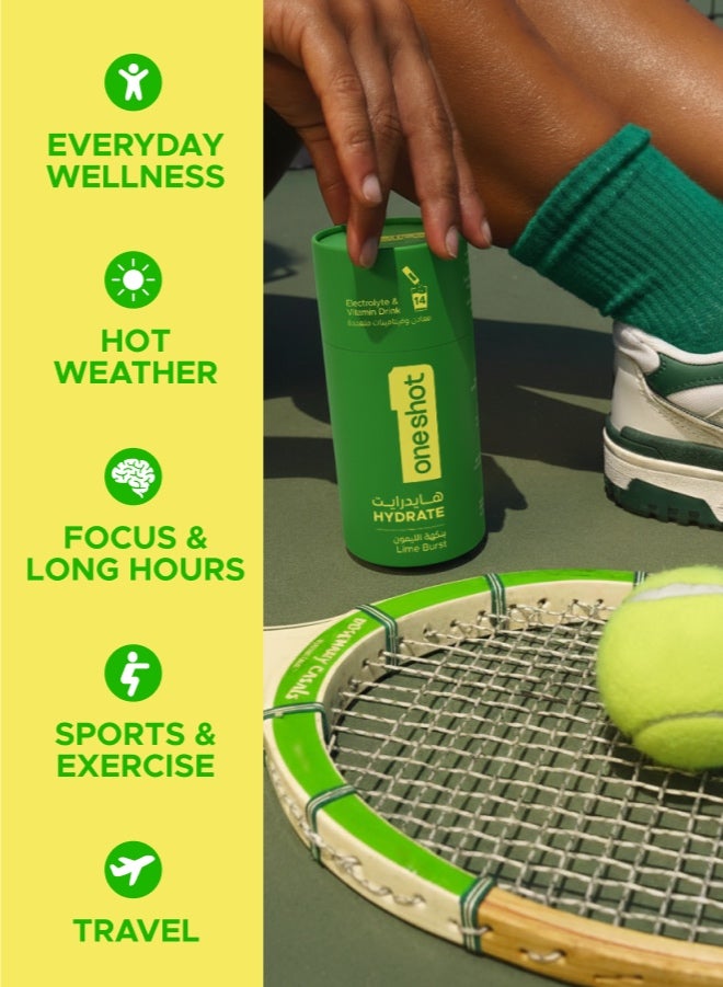 Oneshot Hydrate Lime Burst Electrolyte Powder Drink Mix Sachets 14Pcs
