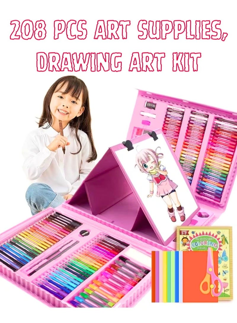 ZedPlay 208 Pcs Deluxe Art Supplies Kit for Kids & Teens (Pink) Portable Drawing Set with Trifold Easel Case Includes Oil Pastels, Crayons, Colored Pencils, Markers & Coloring Book Perfect Gift for Girls & Boys - Image 1