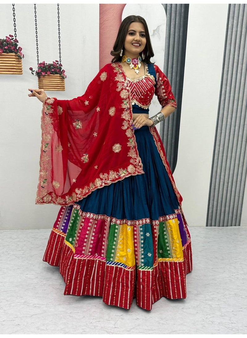 Super Asian Premium Pure Cotton Lehenga Choli with Heavy Embroidery & Sequence Work – 6m Flair | Canvas Patta | Faux Georgette Dupatta - Image 1